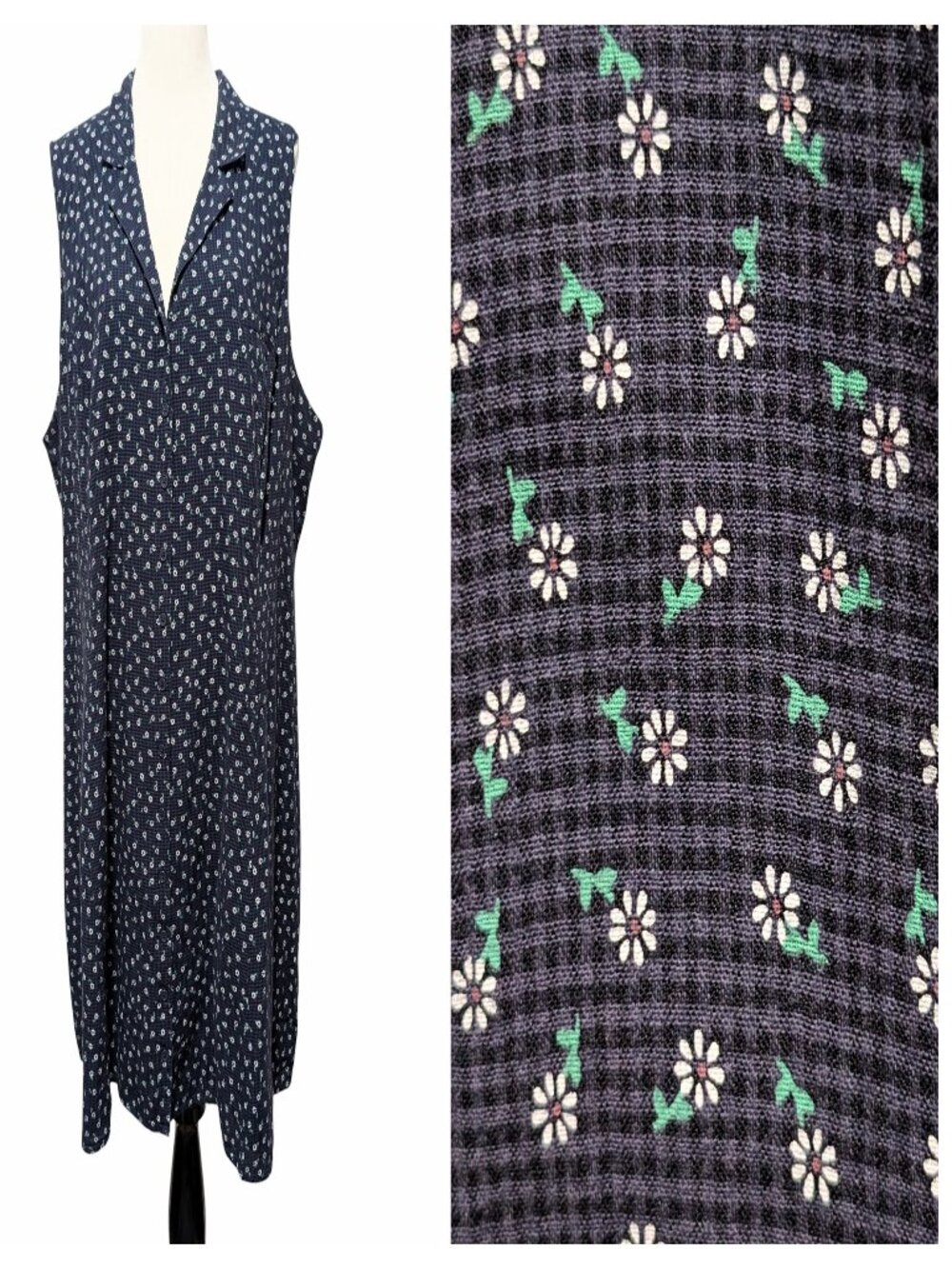 Modcloth Womens Plus Size 26 Blue Daisy Printed Sleeveless Back Tie Tent Dress